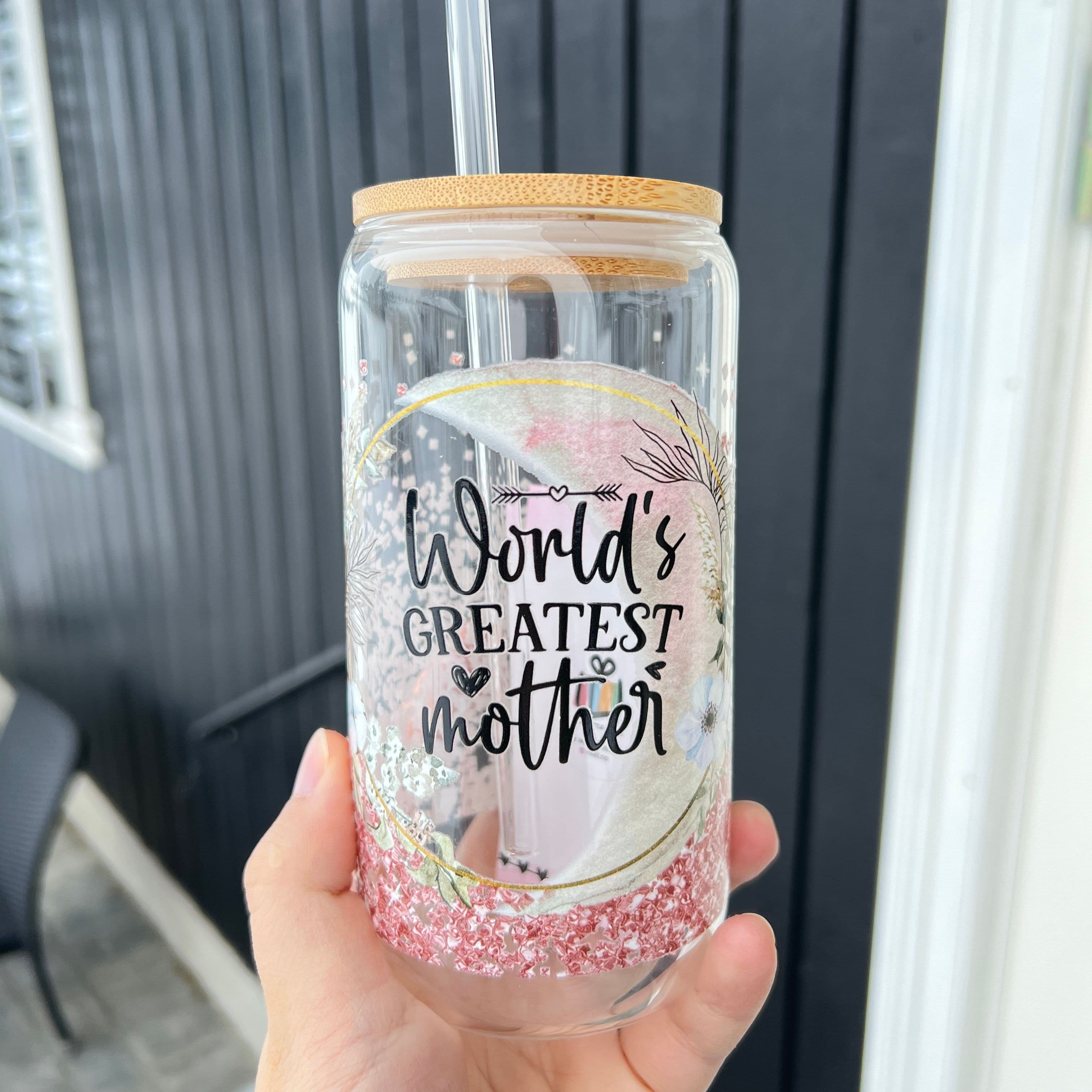 Handcrafted Printed Glass Cups, UV DTF Glass cup, World's Greatest Mother