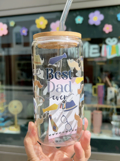 Handcrafted Printed Glass Cups, UV DTF Glass cup, Best Dad Ever