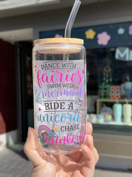 Handcrafted Printed Glass Cups, UV DTF Glass cup, Dance With Fairies