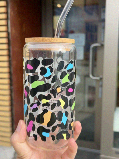 Handcrafted Printed Glass Cups, UV DTF Glass cup, Colourful Animal Print