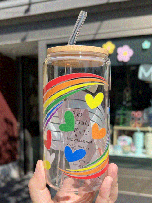 Handcrafted Printed Glass Cups, UV DTF Glass cup, Rainbow