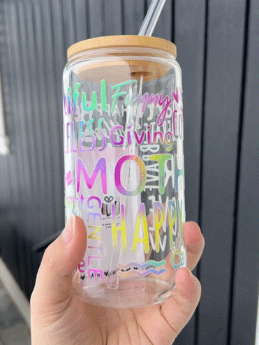 Handcrafted Printed Glass Cups, UV DTF Glass cup, Mother