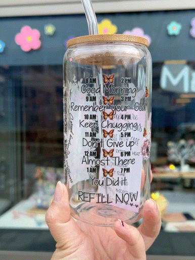 Handcrafted Printed Glass Cups, UV DTF Glass cup, Just Breathe, Refill Now