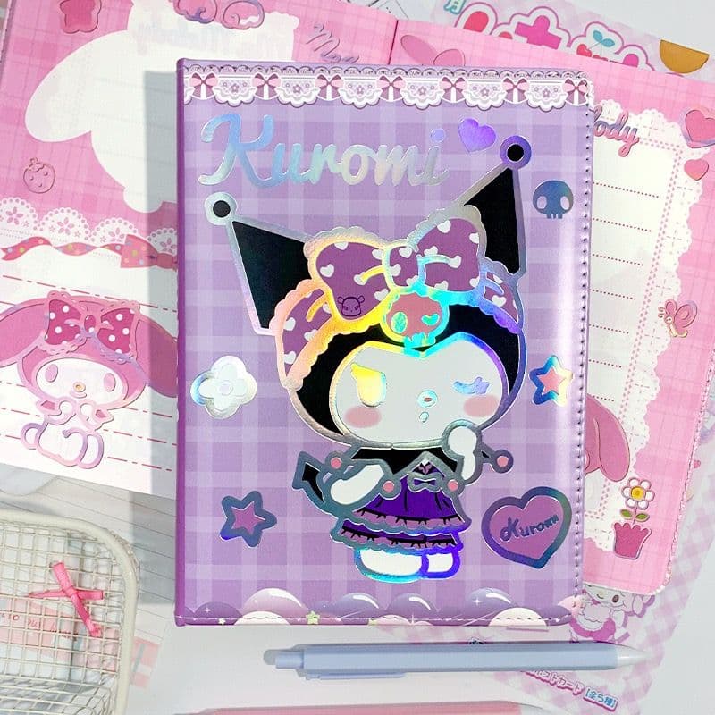 Sanrio Kuromi A5 glittery PU-leather cover notebook