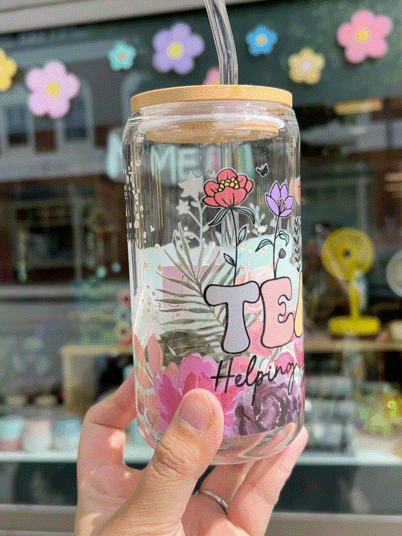 Handcrafted Printed Glass Cups, UV DTF Glass cup, Teacher Helping Little Minds Grow